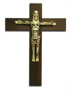 Croce da muro in Legno con Cristo in ottone dorato