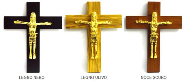 Croce da muro in Legno con Cristo in ottone dorato